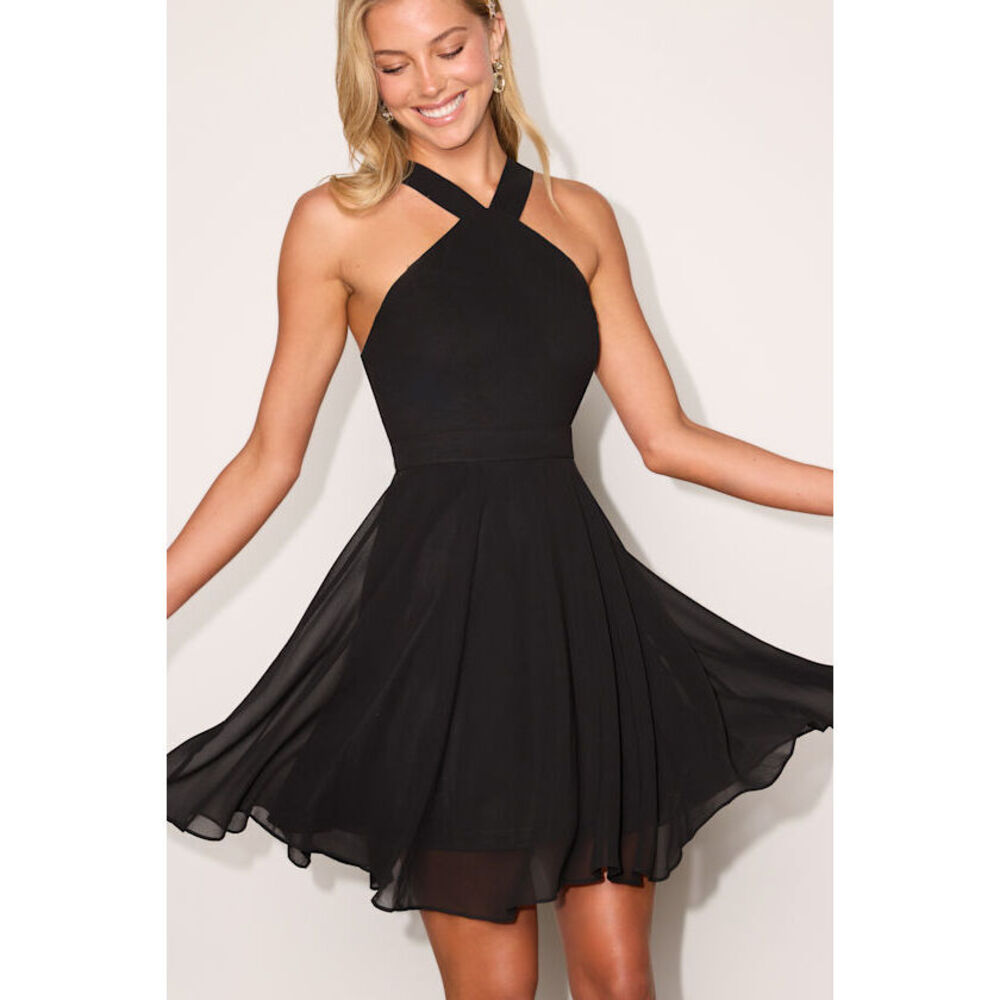 Lulus Forevermore Black Skater Dress - Size L